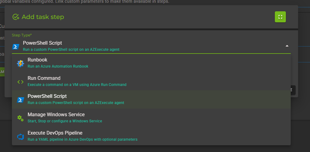 Add Step Dialog - Step Types