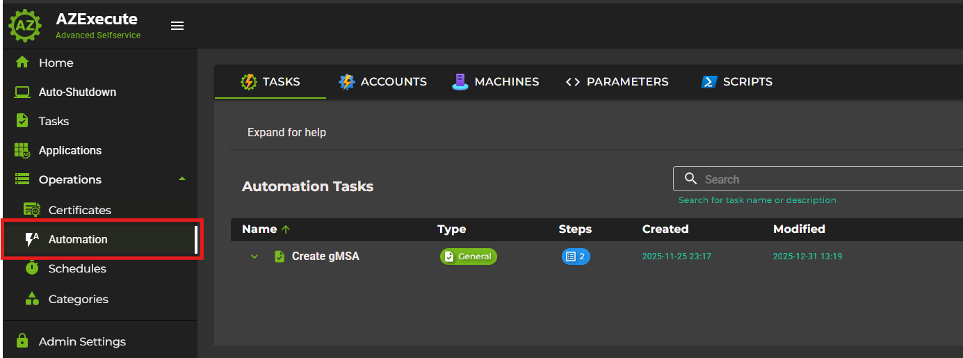 Navigate to Automation Tasks