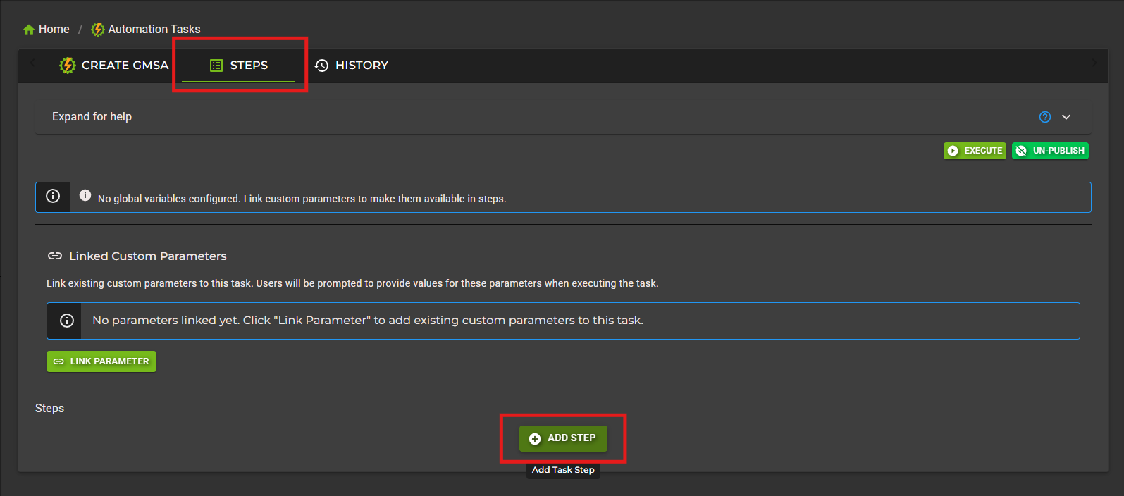 Task Configuration Page