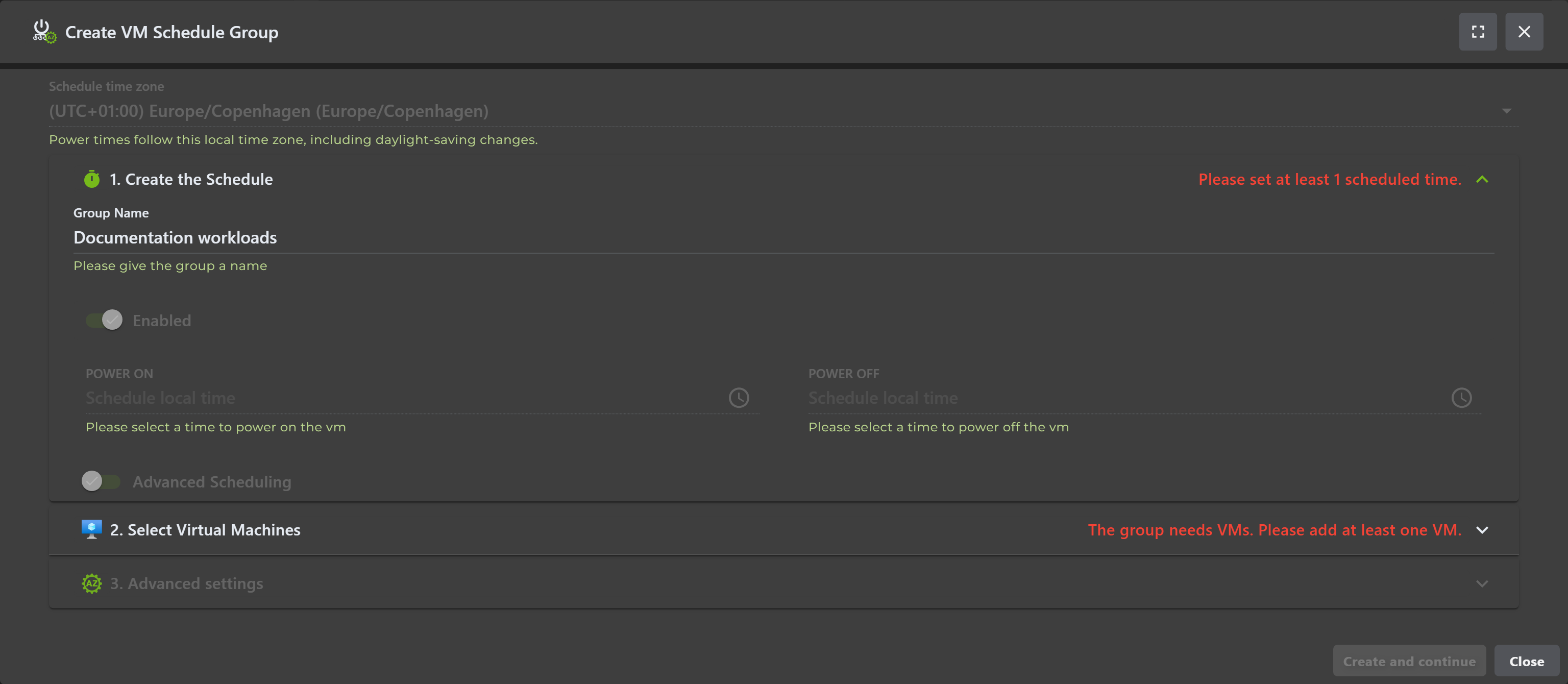 Create VM Group Schedule