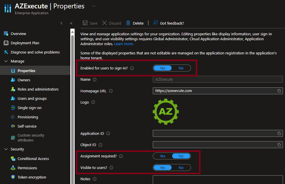 Enterprise Application Properties