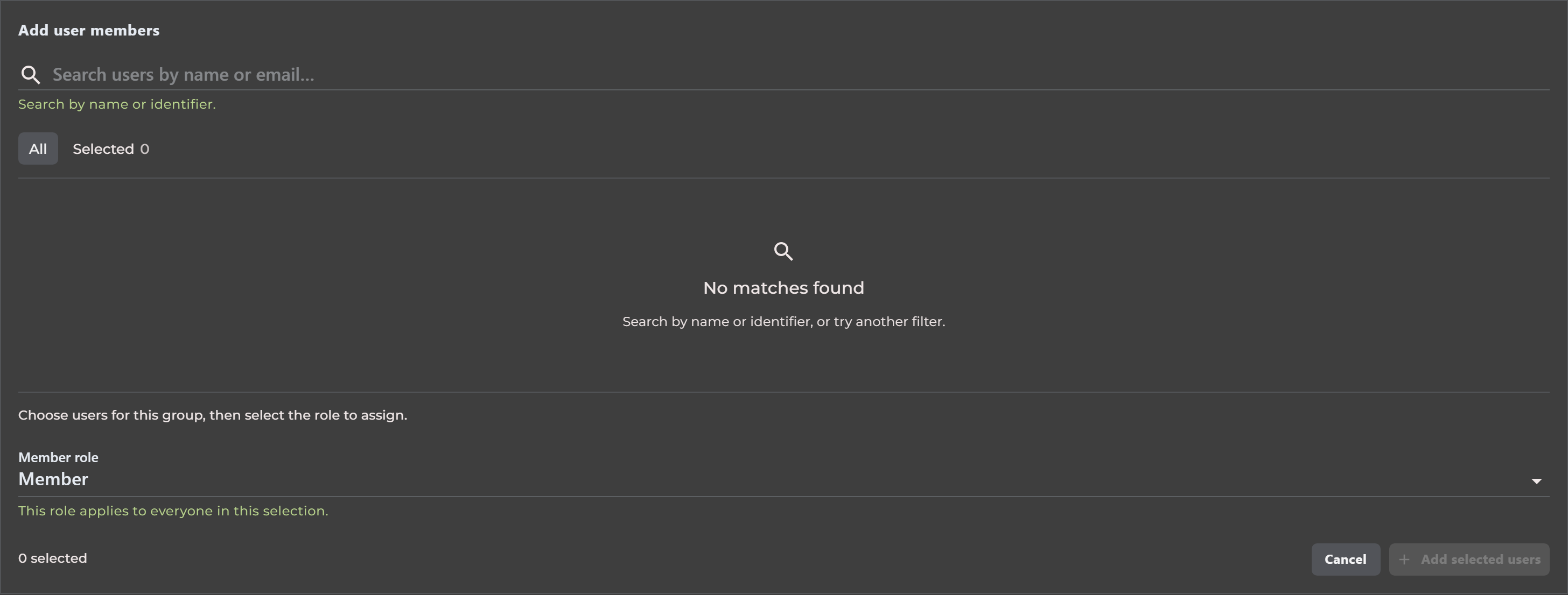 Add user members search in the group membership dialog
