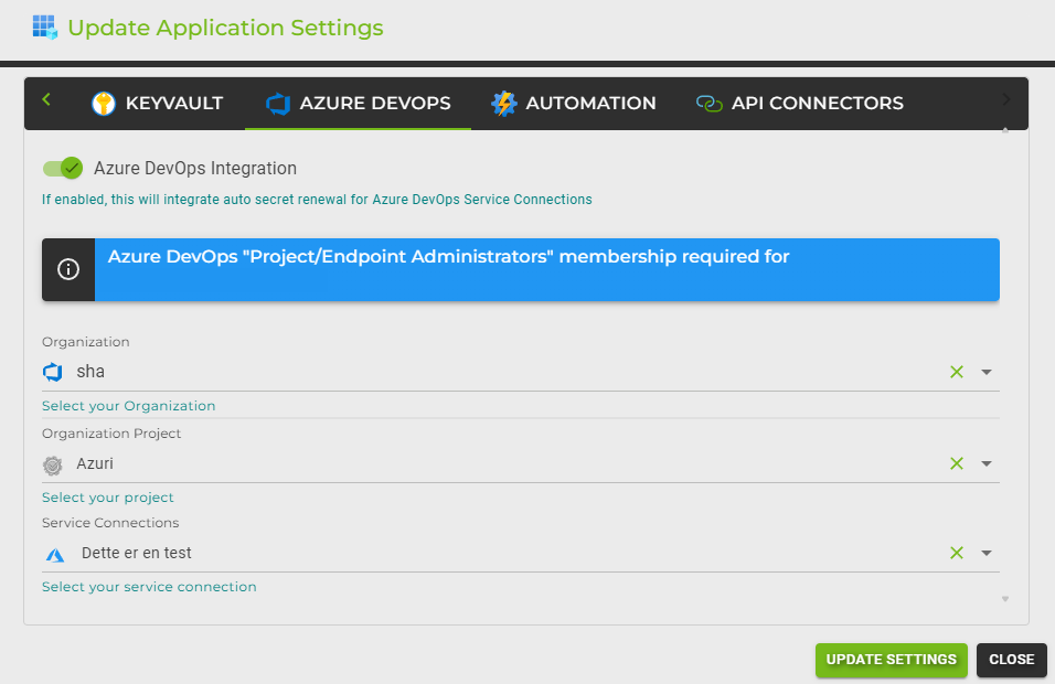 Azure DevOps Integration Requirements