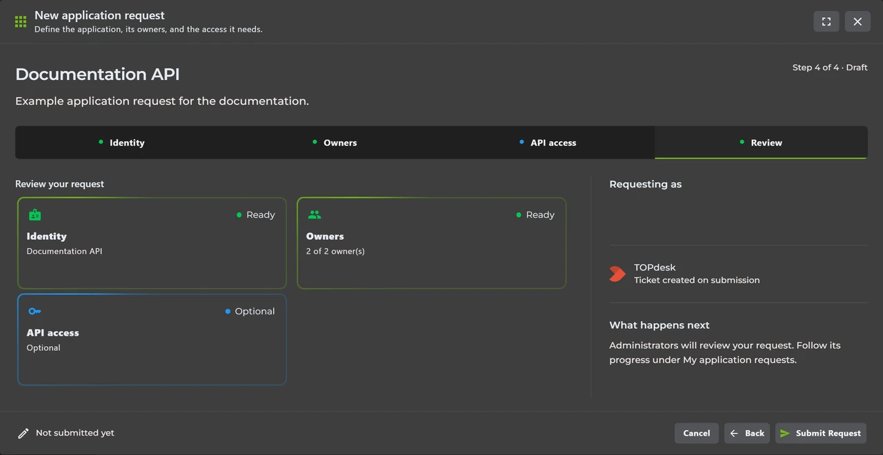 Application request summary ready for review